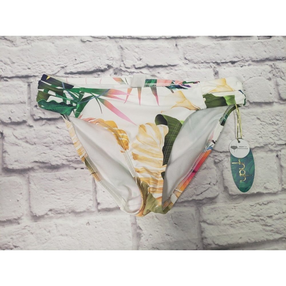 NEW Mynah Women's Size XS Tropical Shirred Medium Coverage Hipster Bikini Bottom